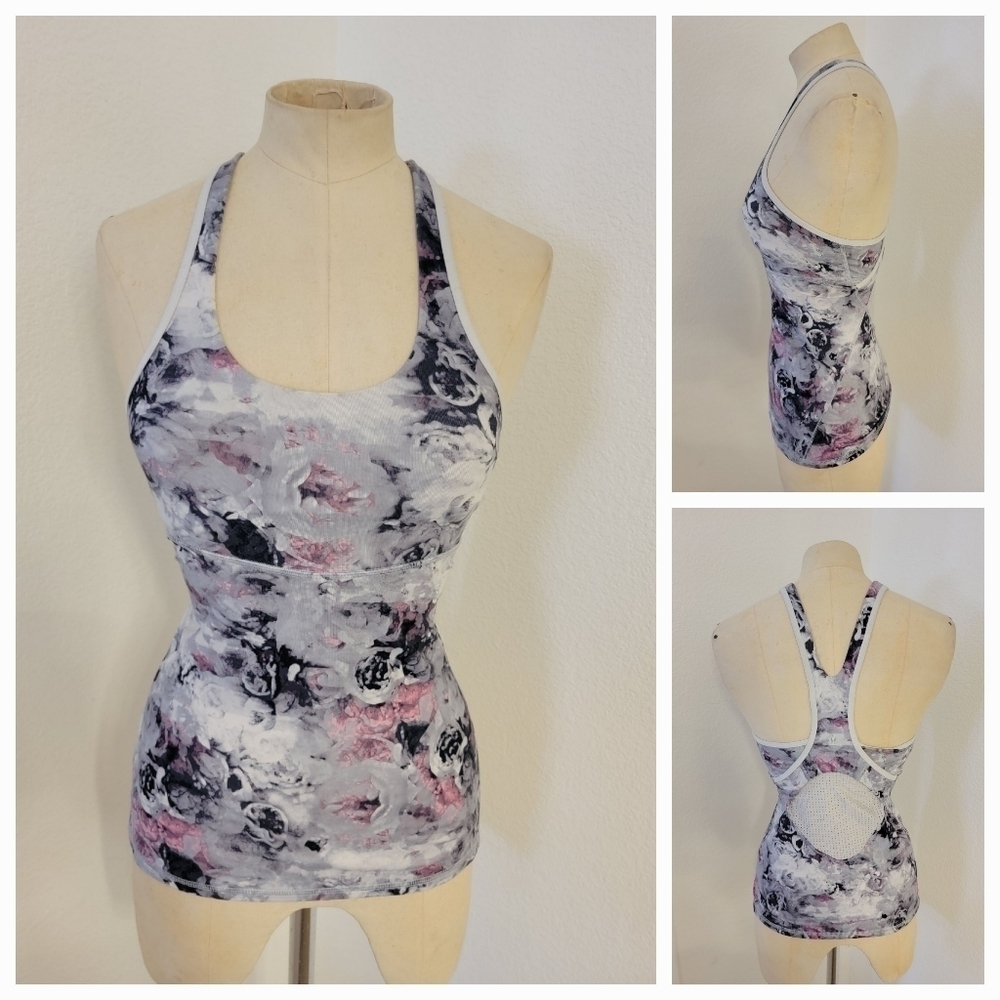 Lululemon Sz 4 Racer Back Floral Tank Top Mesh